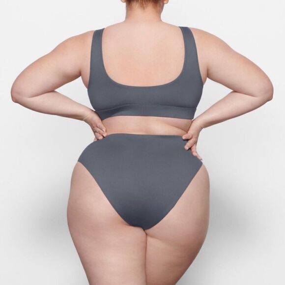 SKIMS NWT Recycled Swim Mid Waist Bottom Bikini Swim Bottom In Gunmetal Gray - Picture 2 of 5